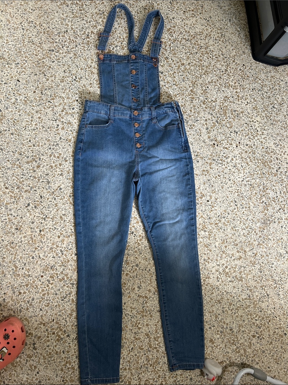 Guess denis Button-Front Overalls in Medium Blue